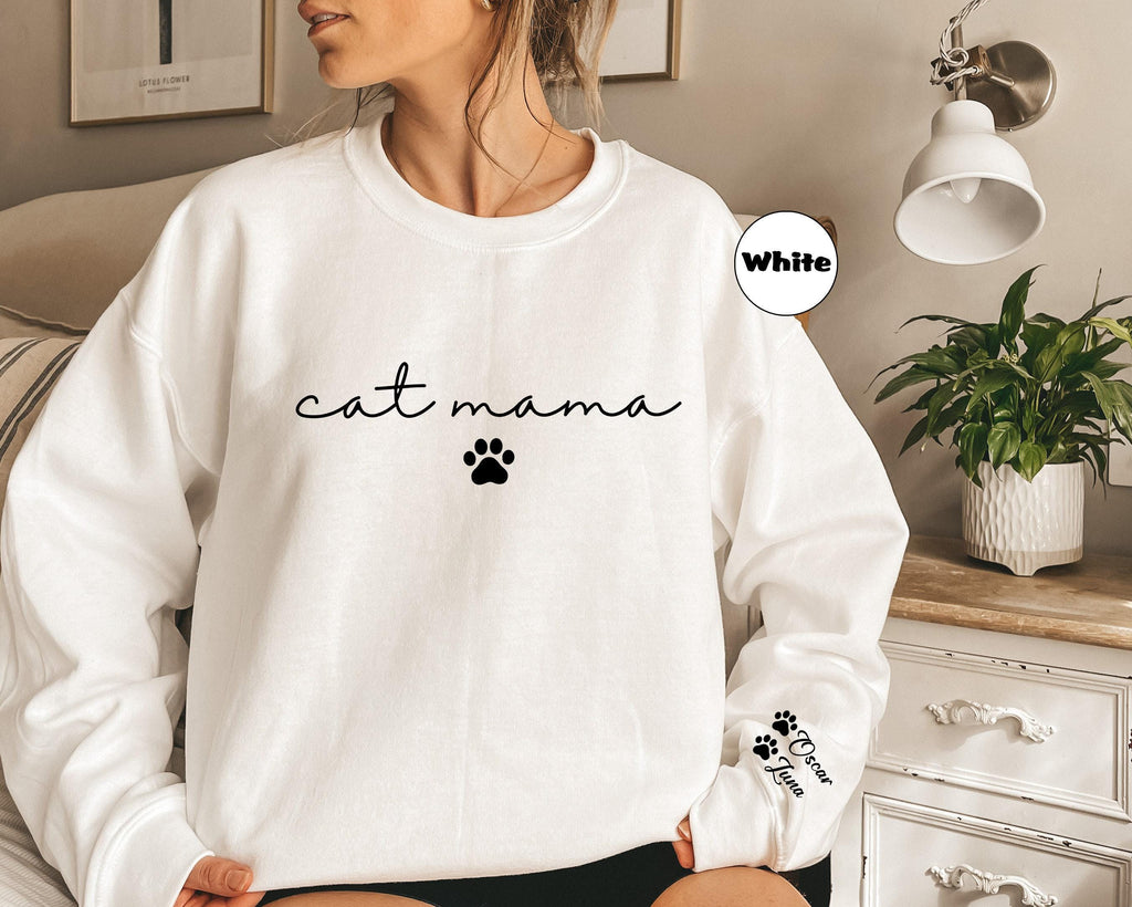 Personalized Cat Mama Sweatshirt With Cat Name, Custom Cat Mom Hoodie, Cute Cat Mommy Outfit, Cat Owner Clothing, Hap...