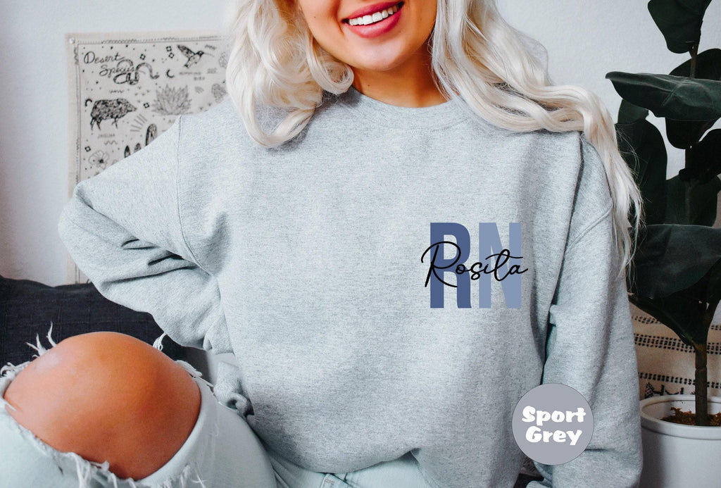 Custom Registered Nurse Sweatshirt With Name, Personalized RN Pocket Hoodie, Nurse Life Outfit, Nurse Appreciation Cl...