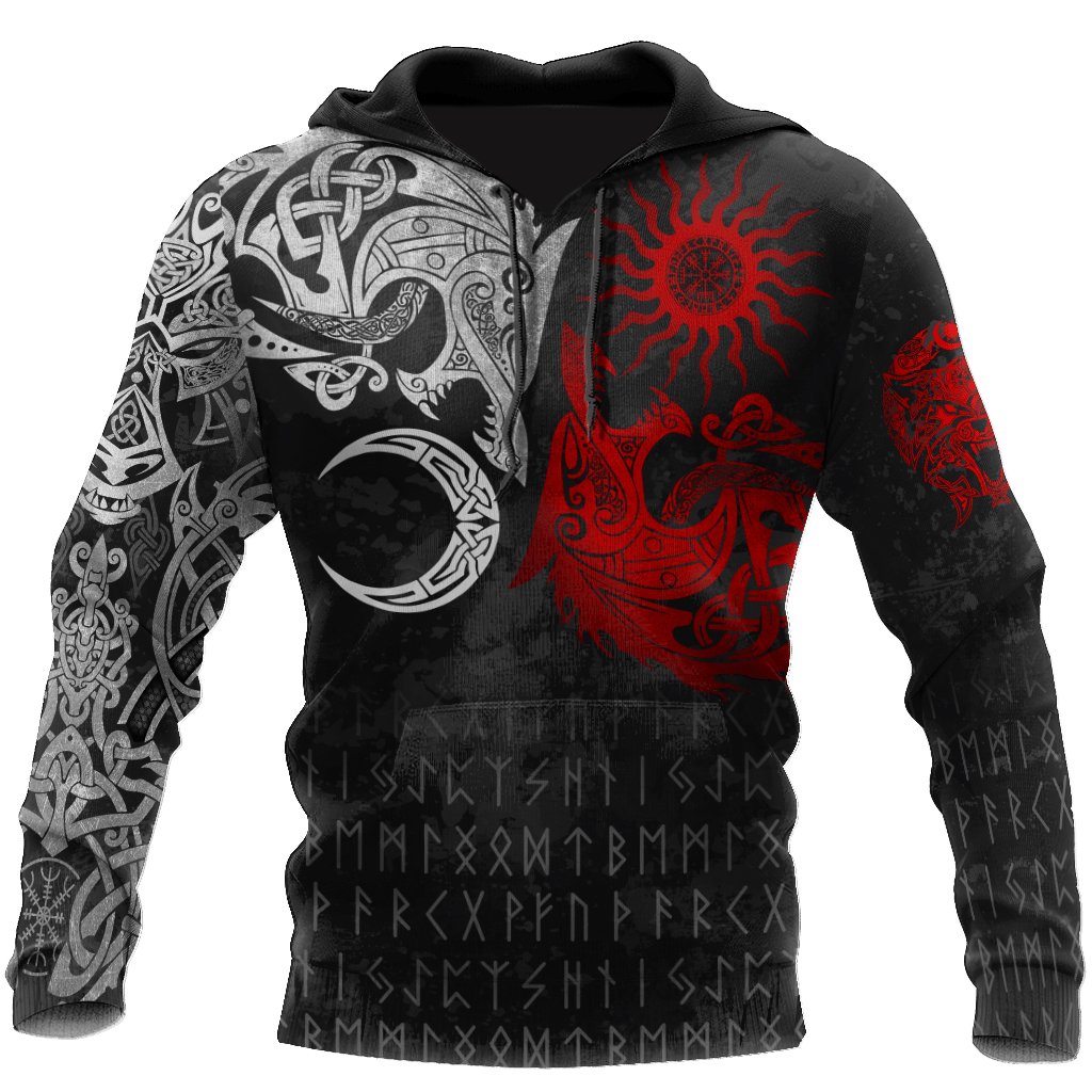 Red And White Norse Wolves Unique Unisex 3D Hoodie All Over Print