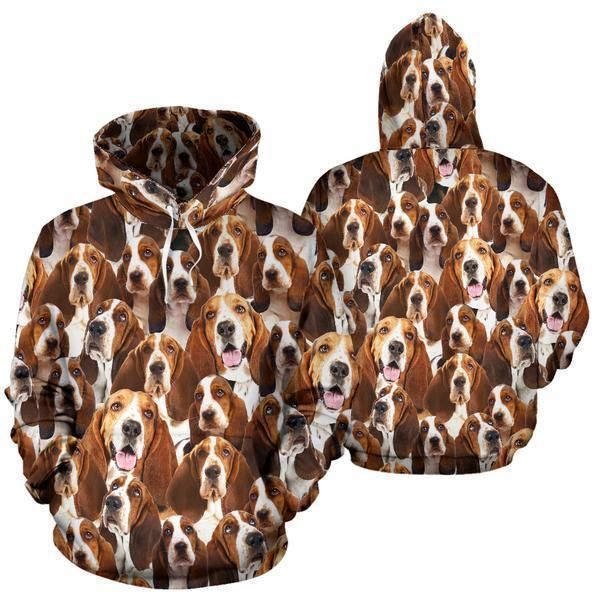 Basset Hound All Over Print Hoodie, Basset Hound Dog Hoodie, Dog Lover Gift, Cute Hound Dog Sweatshirt