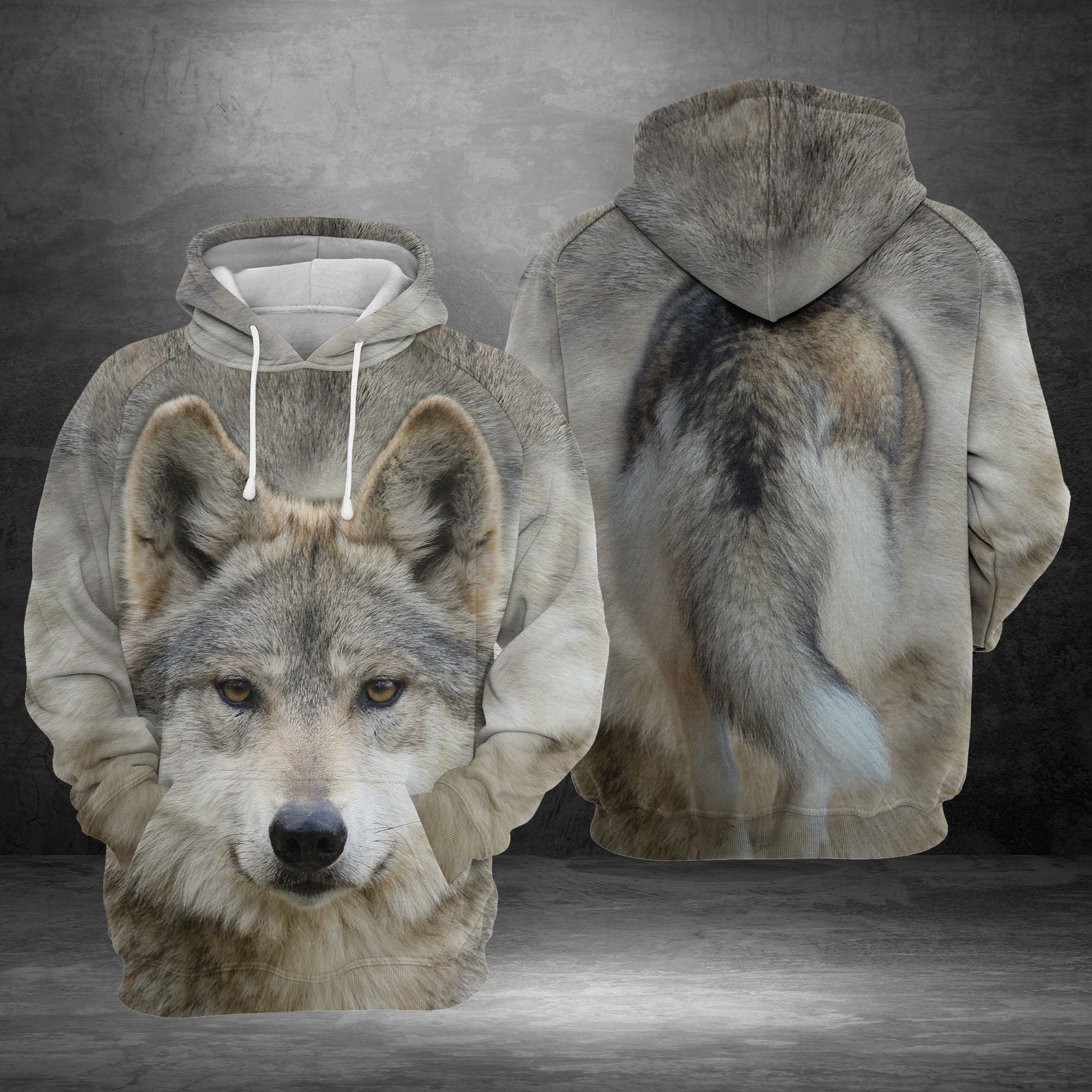 Funny Wolf Front And Back View Unisex 3D Hoodie All Over Print