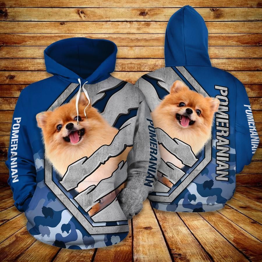 Pomeranian Camo Funny Unisex 3D Hoodie All Over Print
