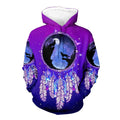 Wolves Dream Catcher Purple Galaxy Unisex 3D Hoodie All Over Print