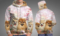 Pomeranian With Pink Flower Pullover Unisex 3D Hoodie All Over Print