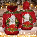 Christmas Westie West Highland White Terrier Red Graphic Unisex 3D Hoodie All Over Print