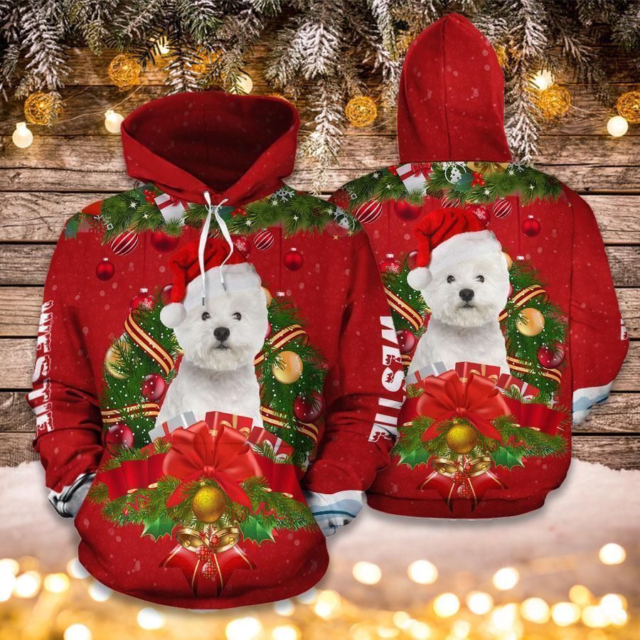 Christmas Westie West Highland White Terrier Red Graphic Unisex 3D Hoodie All Over Print