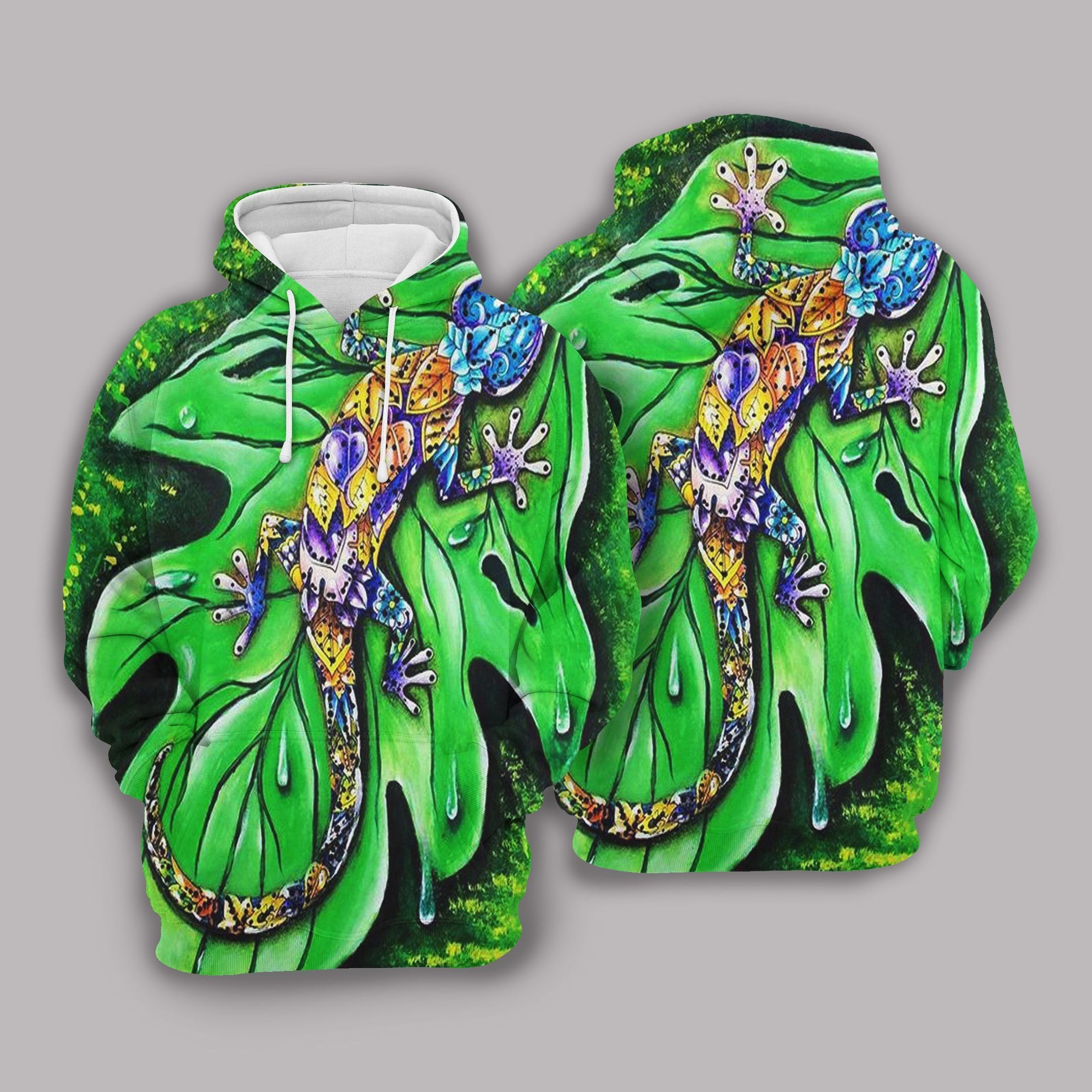 Lizard Unisex 3D Hoodie All Over Print, Colorful Gecko Hoodie, Gecko All Over Print Hoodie, Tropical Gecko Sweatshirt