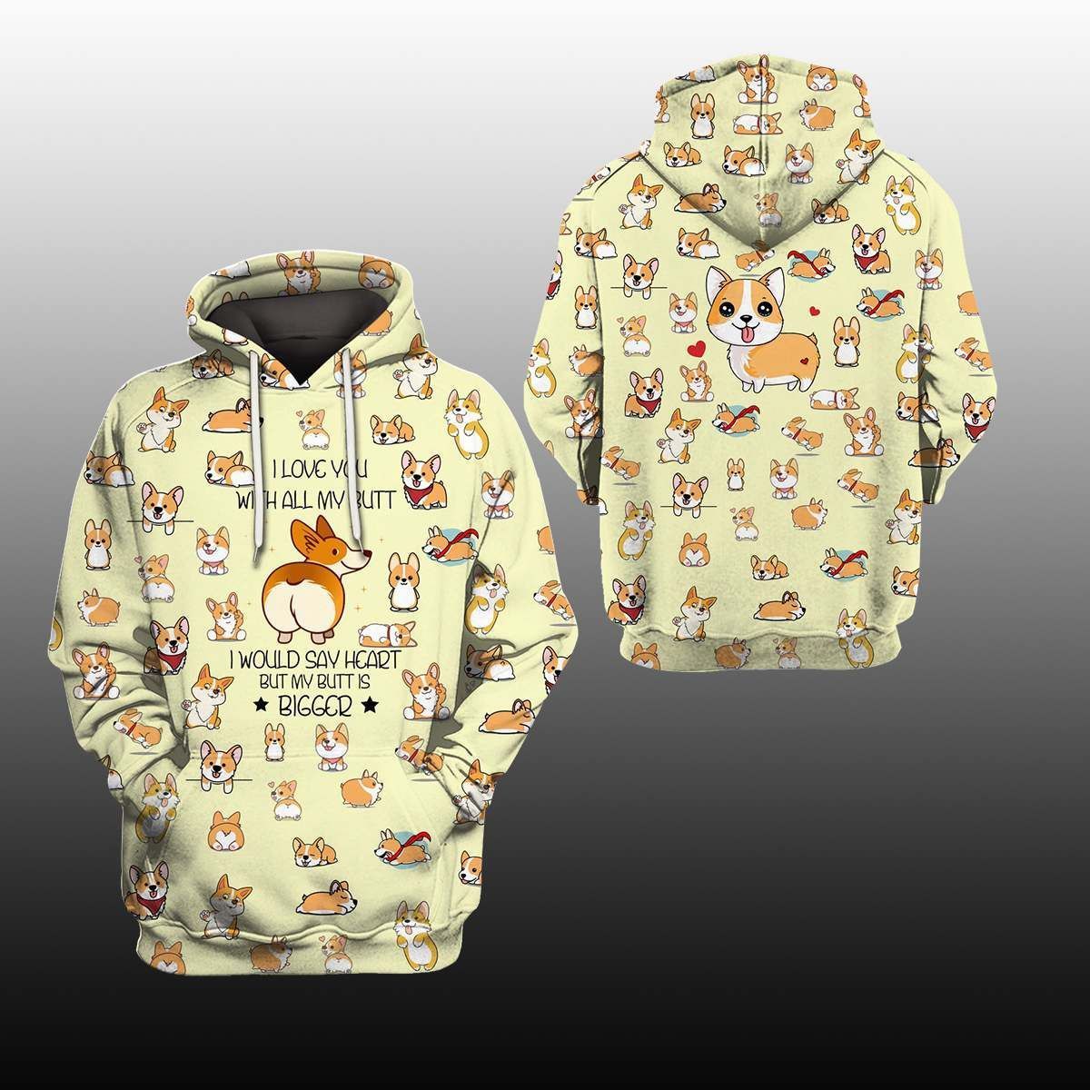Corgi So Lovely Beige Cute Unisex 3D Hoodie All Over Print