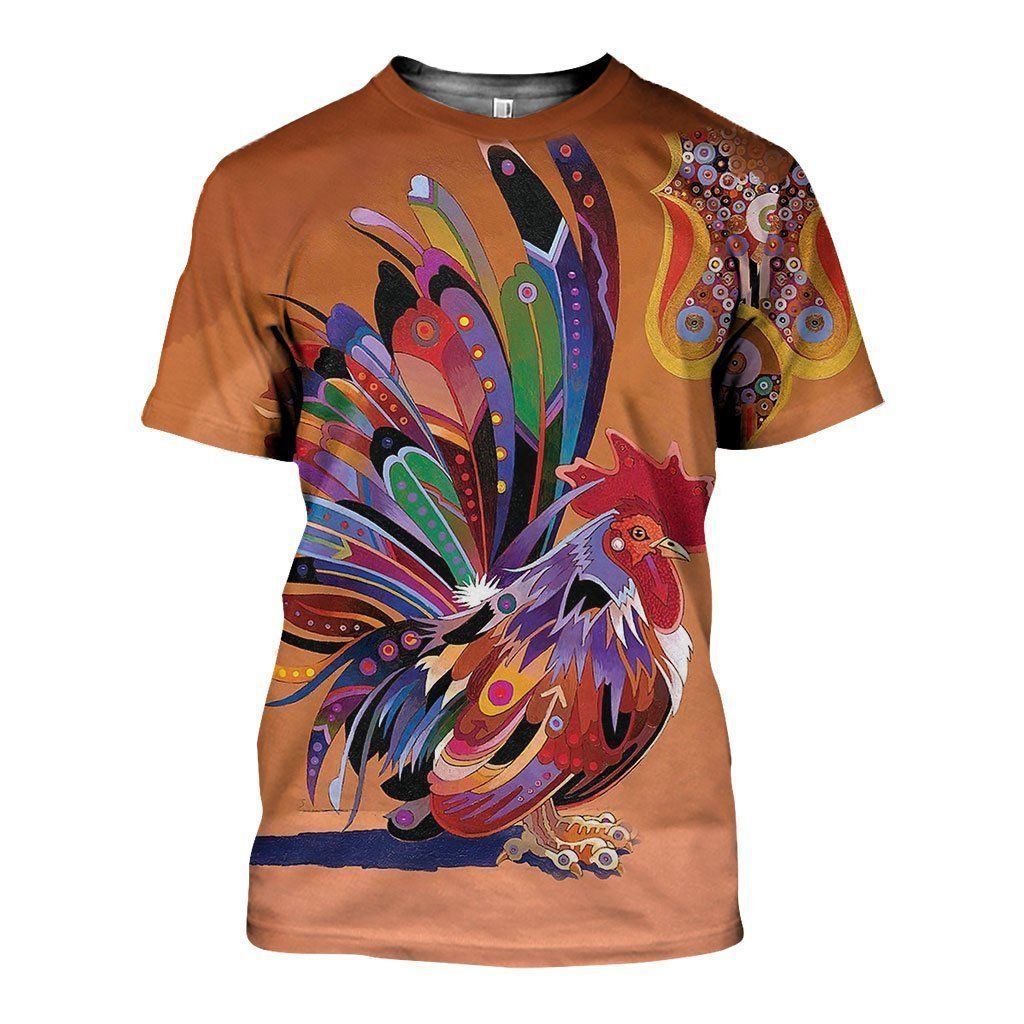 Rooster Art graphic t-shirt, unisex cotton tee