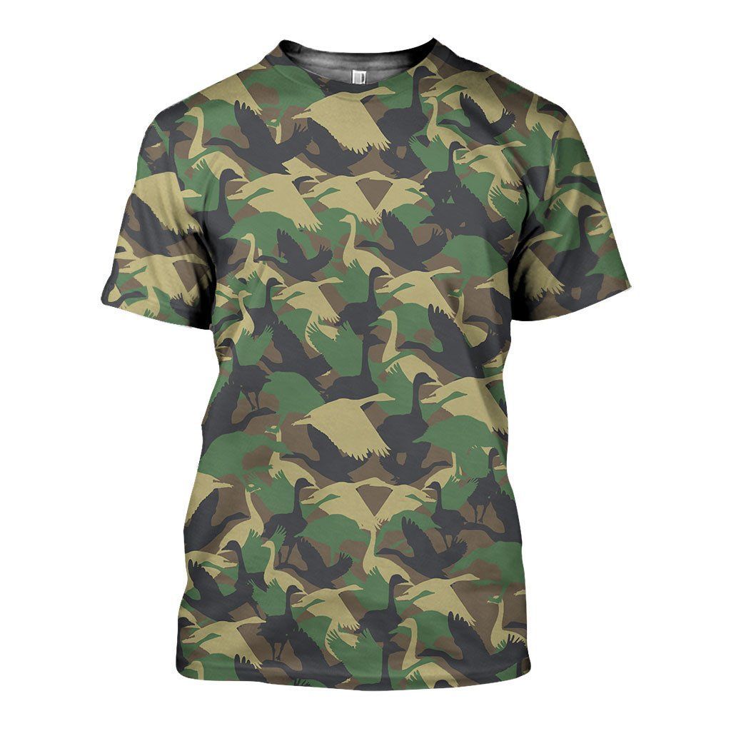 Camo Duck and Canada Geese Art graphic t-shirt, unisex cotton tee