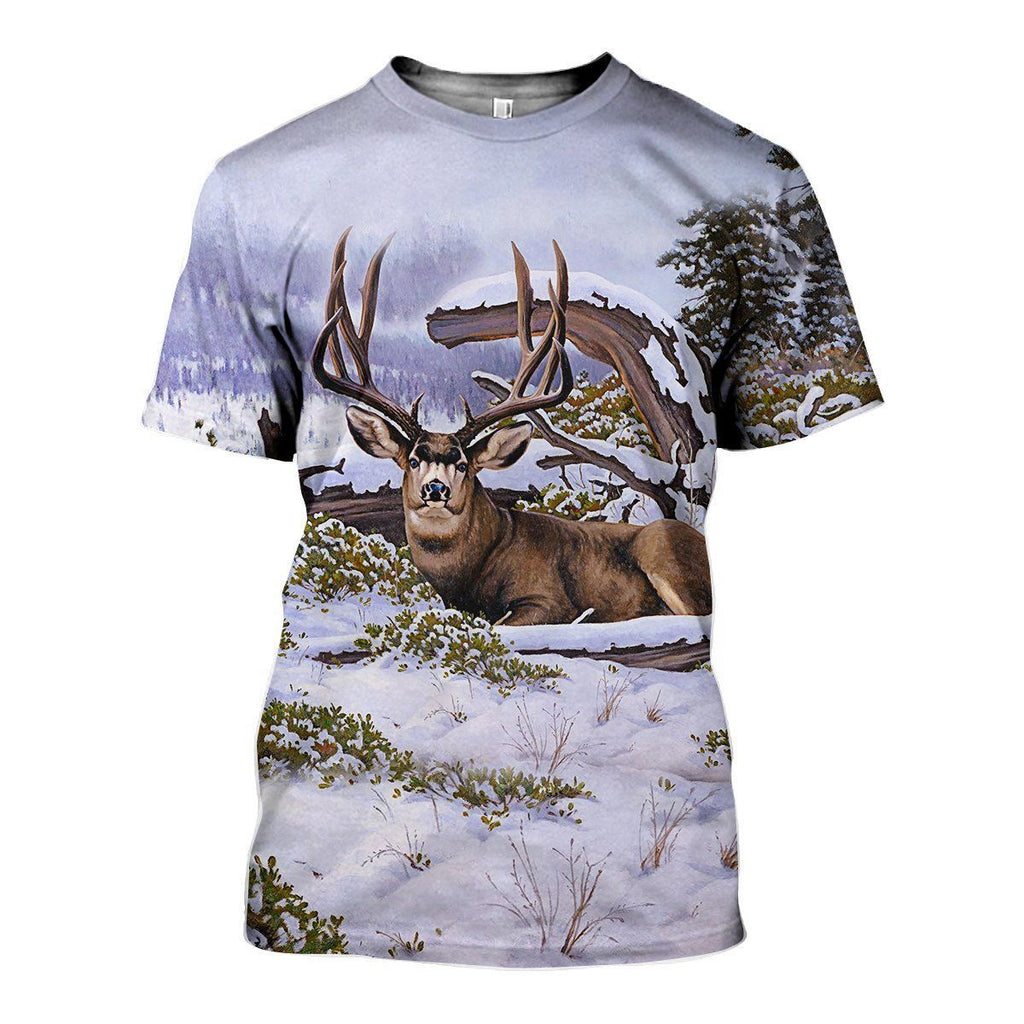 Deer and Snow Art graphic t-shirt, unisex cotton tee