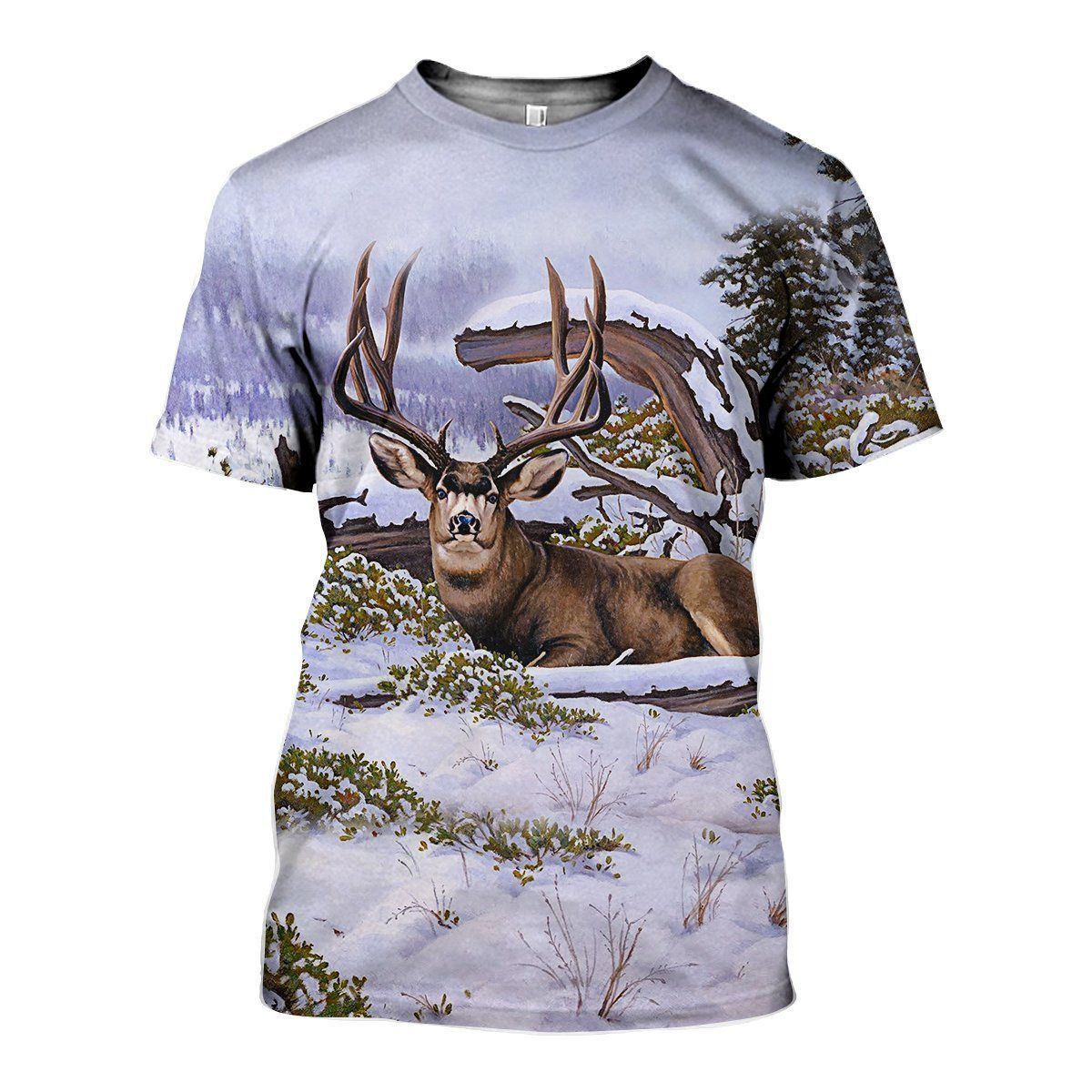 Deer and Snow Art graphic t-shirt, unisex cotton tee
