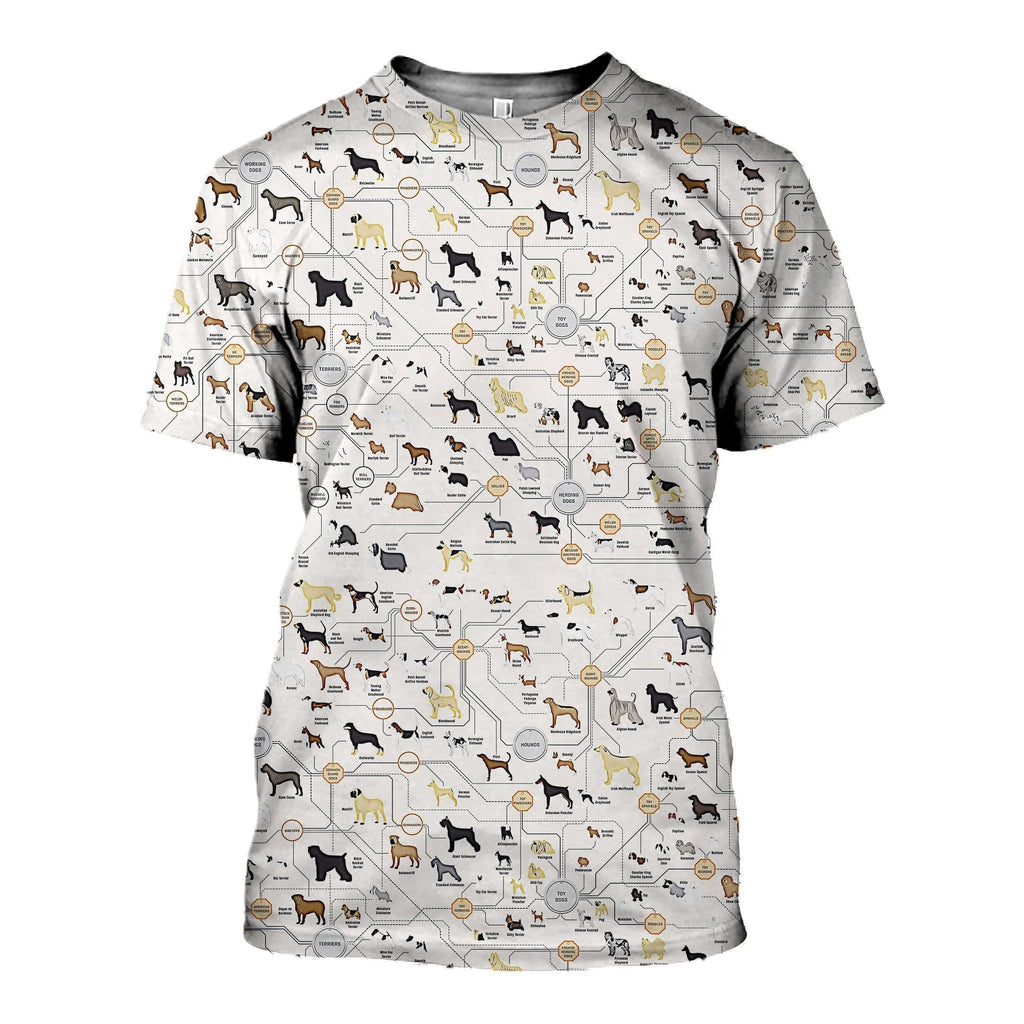 Dog Breed Chart graphic t-shirt, unisex cotton tee