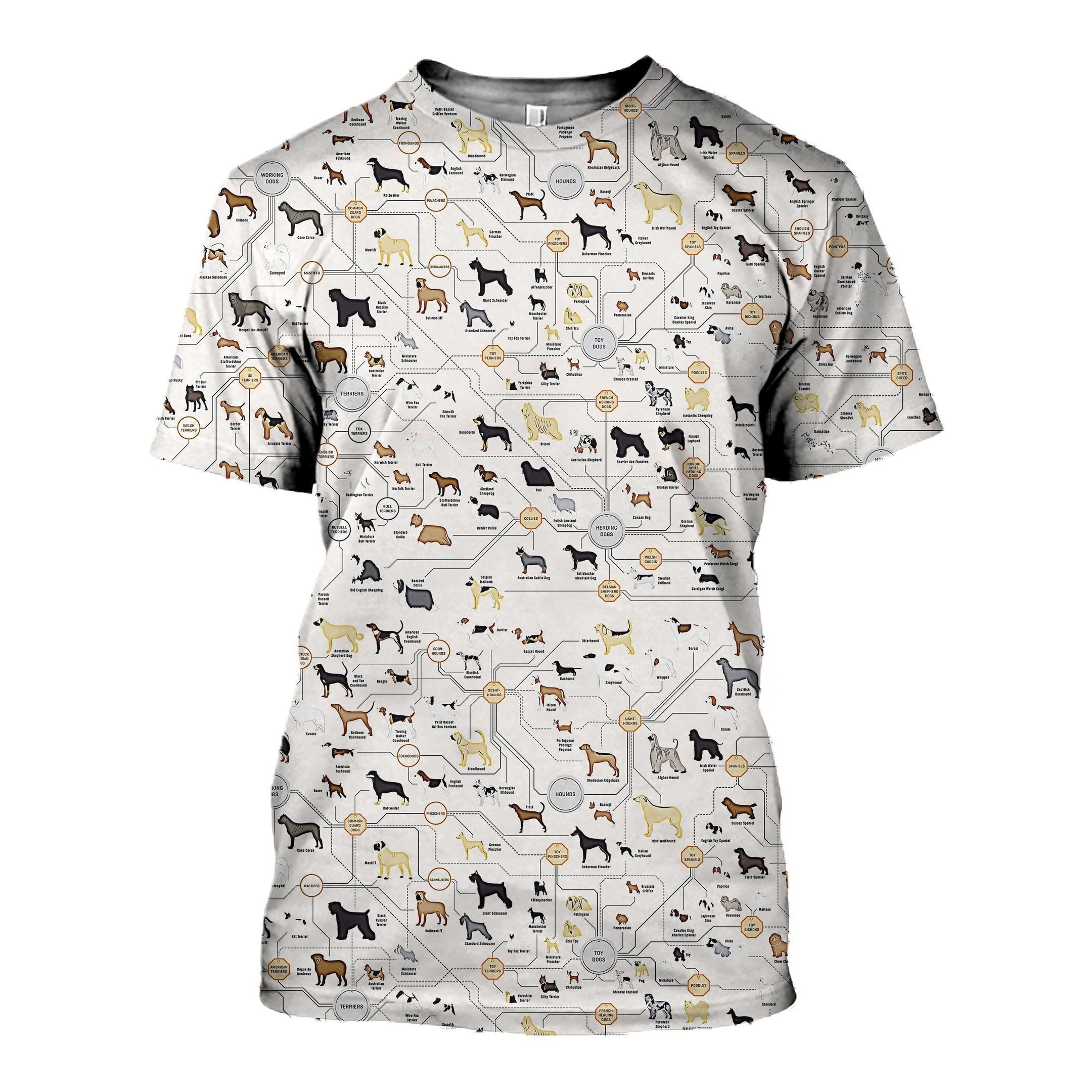 Dog Breed Chart graphic t-shirt, unisex cotton tee