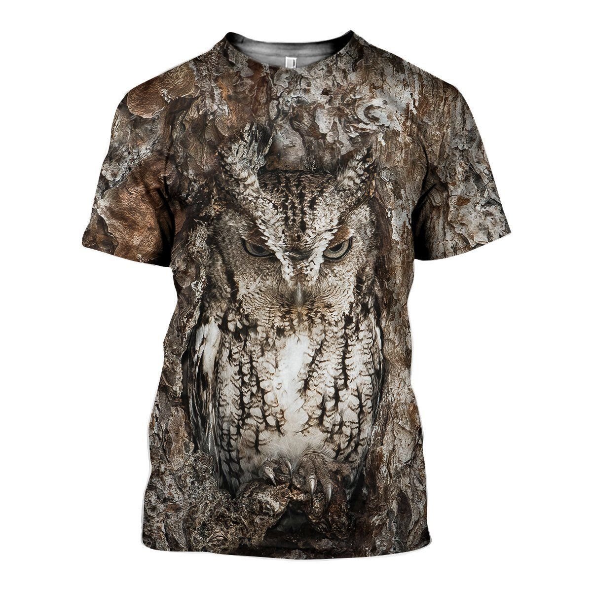 Camouflage Owl Art graphic t-shirt, unisex cotton tee