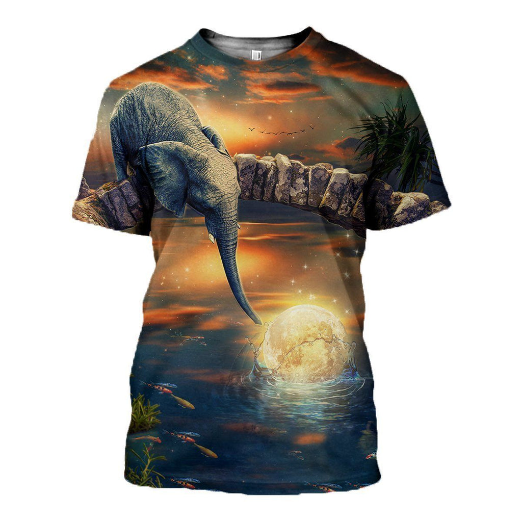 Elephant with Moon graphic t-shirt, unisex cotton tee