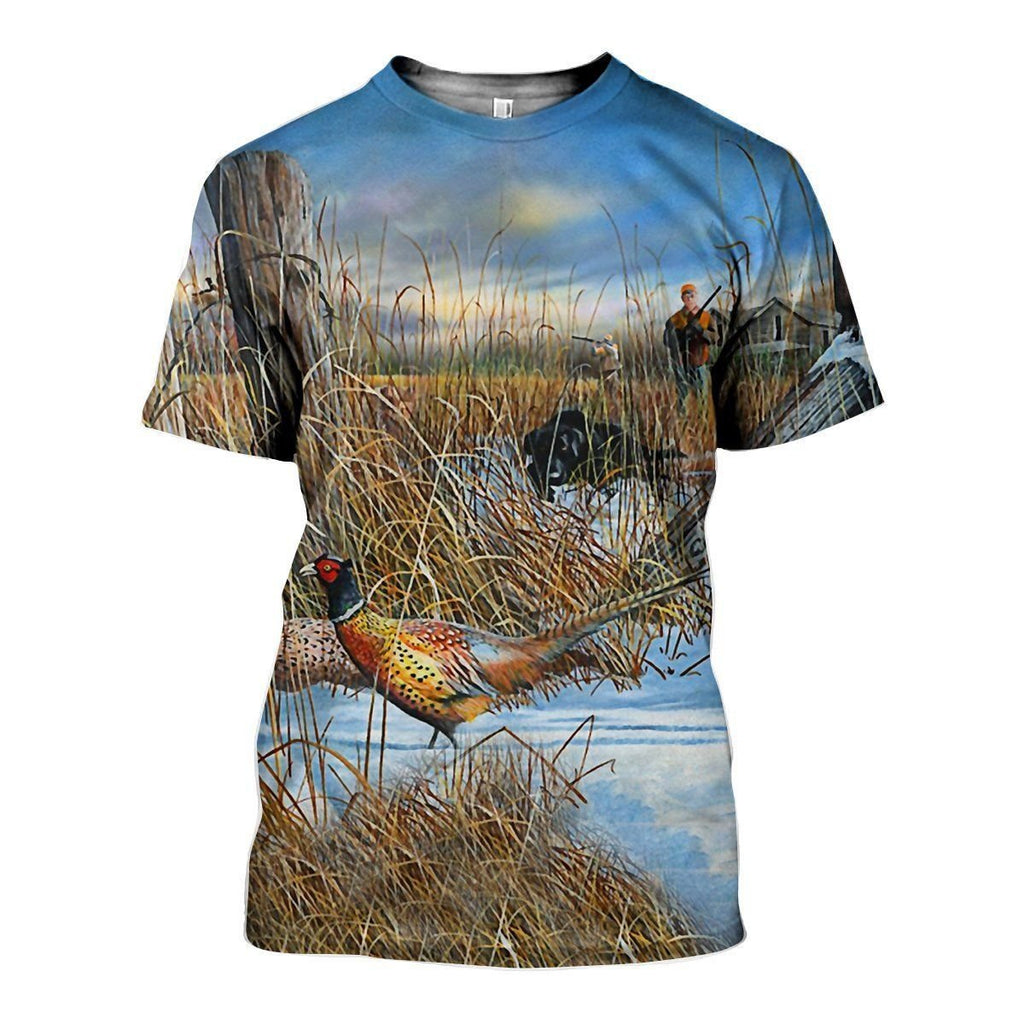 Hunting Pheasant Art graphic t-shirt, unisex cotton tee