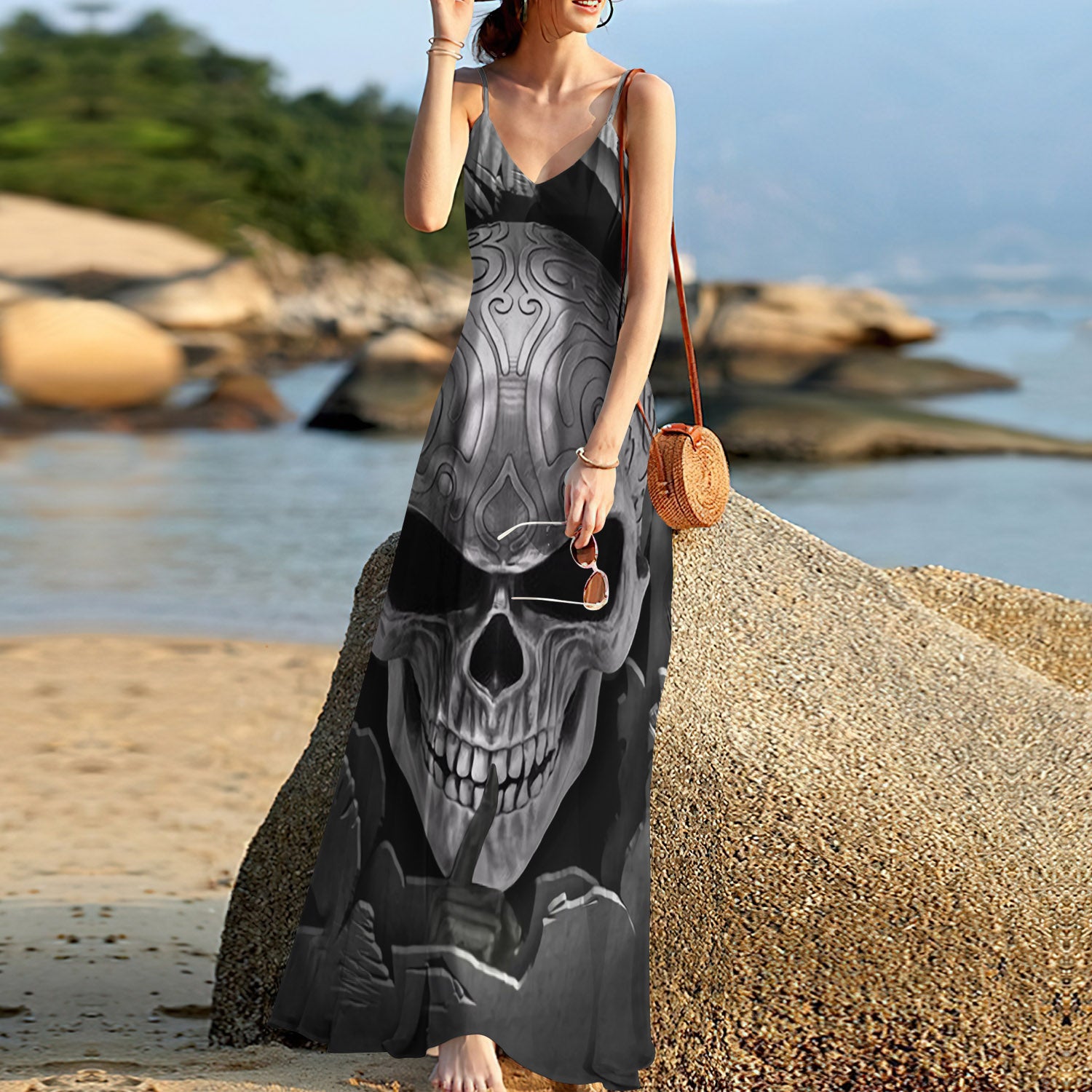 Skull Metal Sleeveless Maxi Dress | Women Summer Dress | Sundress
