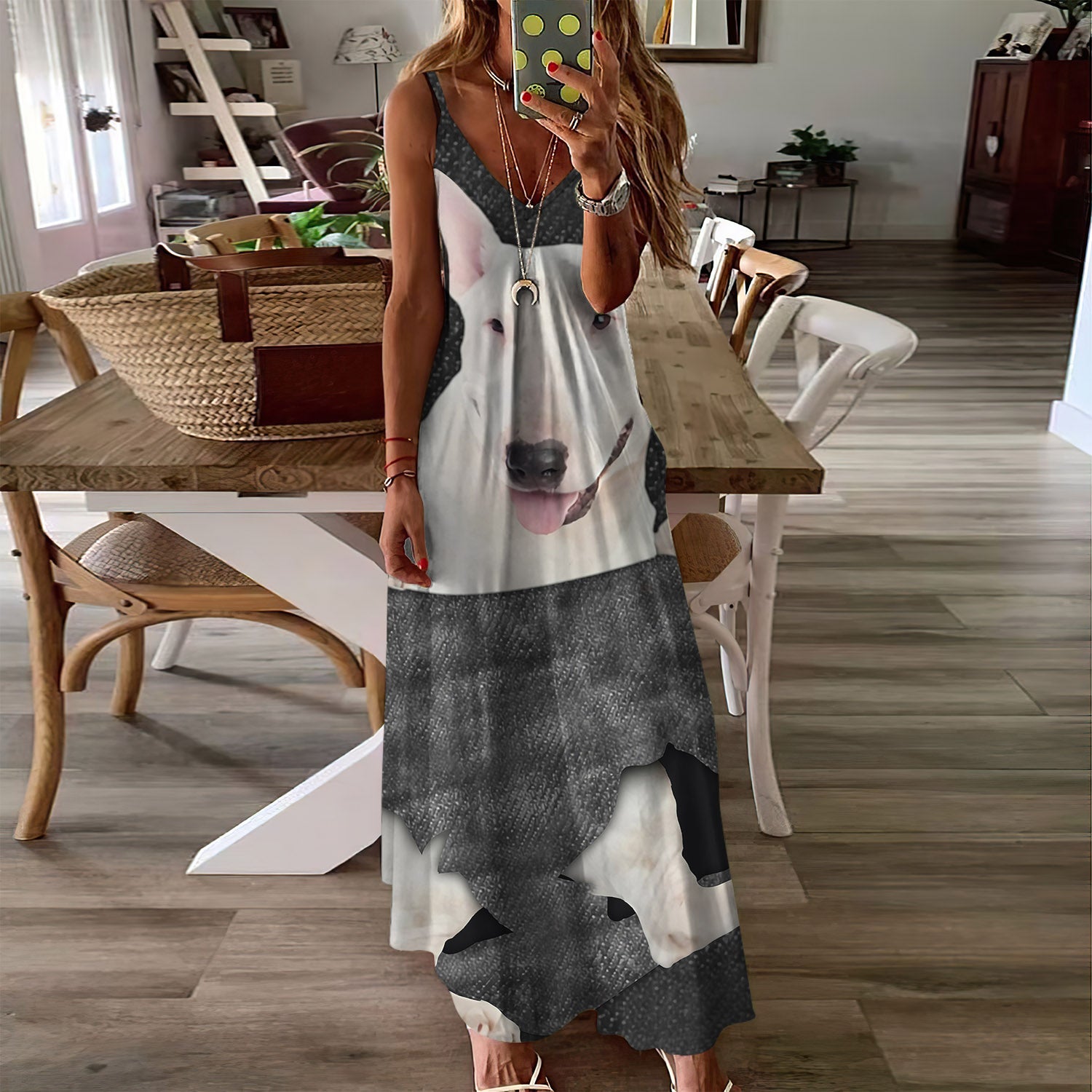 Bull Terrier In Pocket Sleeveless Maxi Dress | Women Summer Dress | Sundress