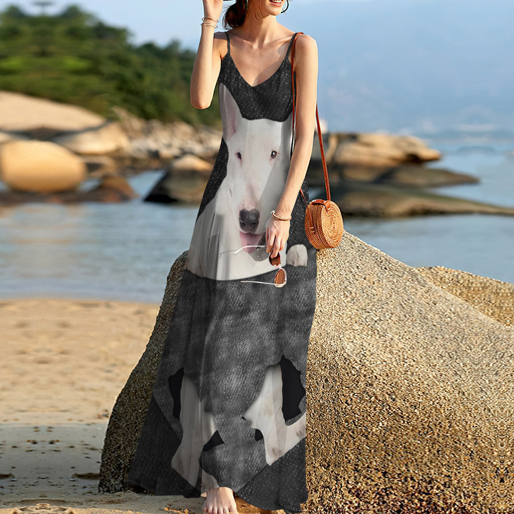 Bull Terrier In Pocket Sleeveless Maxi Dress | Women Summer Dress | Sundress