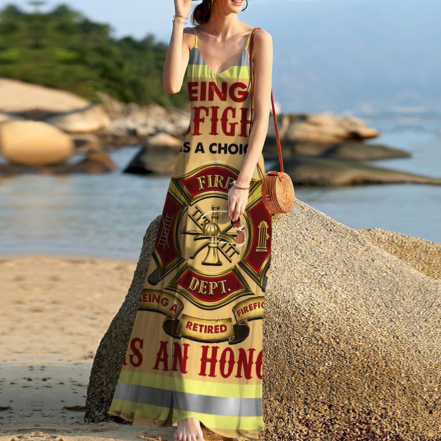 Firefighter Personalized Name Sleeveless Maxi Dress | Women Summer Dress | Sundress