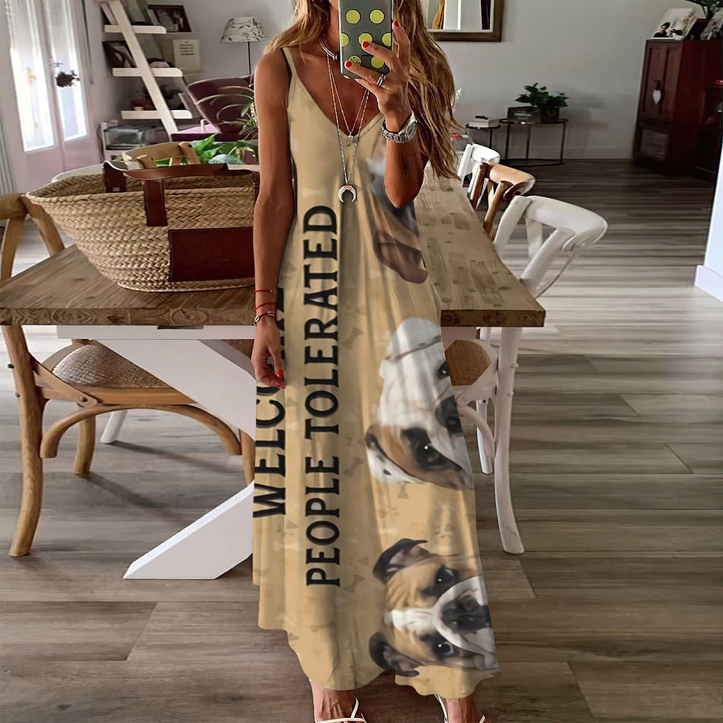 Bulldog Welcome Sleeveless Maxi Dress | Women Summer Dress | Sundress