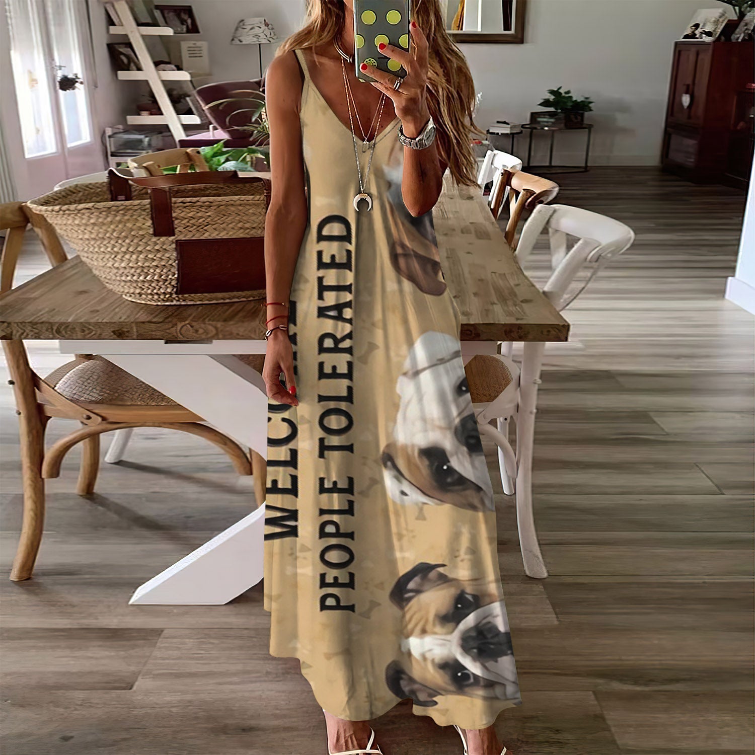 Bulldog Welcome Sleeveless Maxi Dress | Women Summer Dress | Sundress