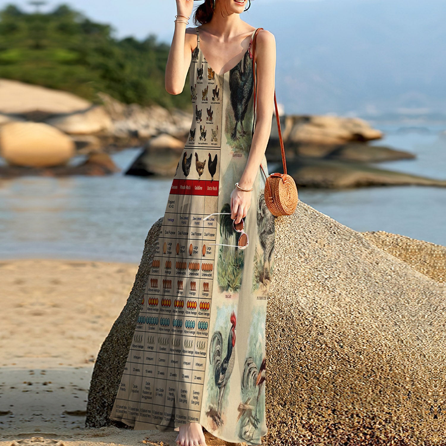 Chicken Knowledge Sleeveless Maxi Dress | Women Summer Dress | Sundress