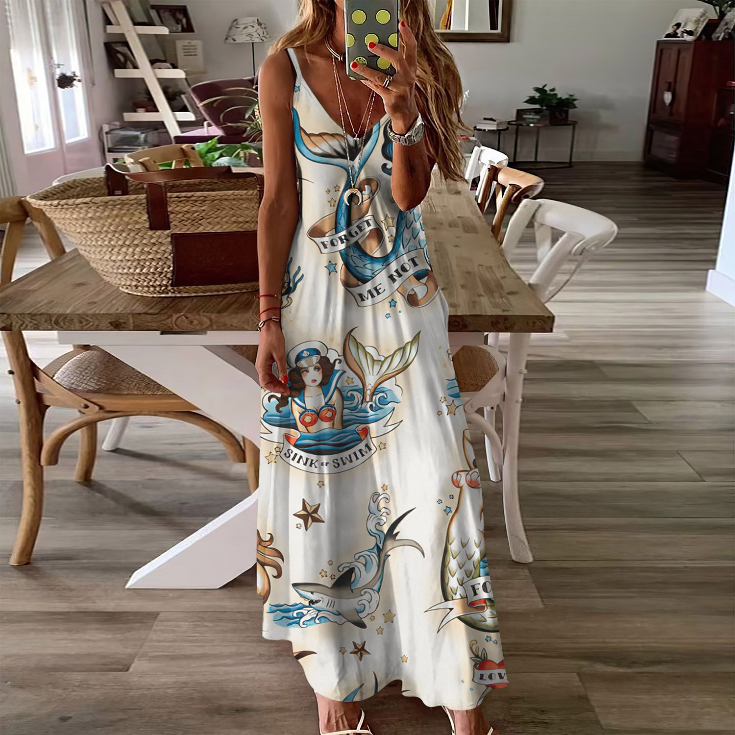 Mermaid Tattoos Sleeveless Maxi Dress | Women Summer Dress | Sundress