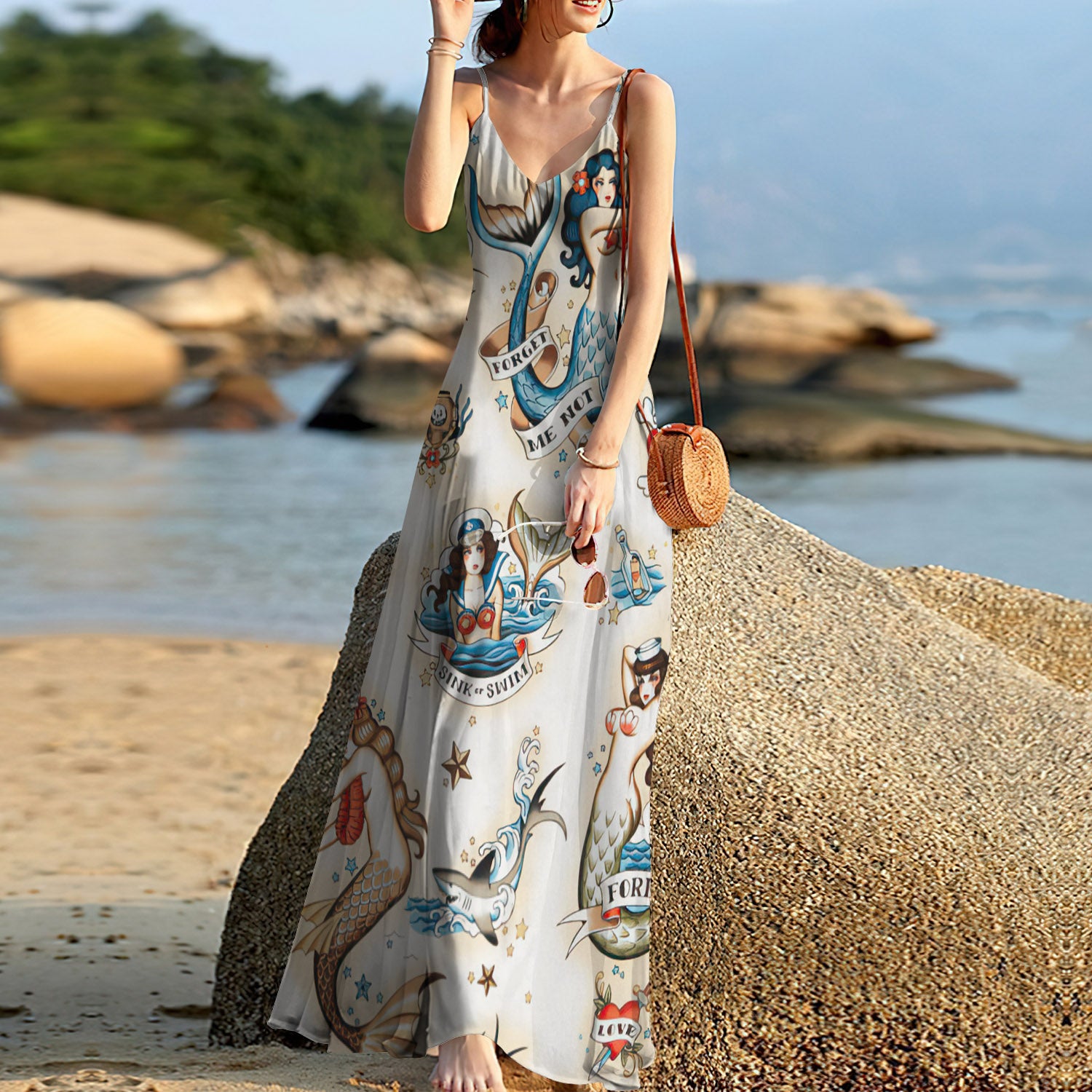 Mermaid Tattoos Sleeveless Maxi Dress | Women Summer Dress | Sundress