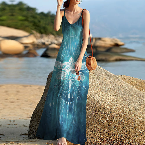 Bohemian Dragonfly Sleeveless Maxi Dress | Women Summer Dress | Sundress