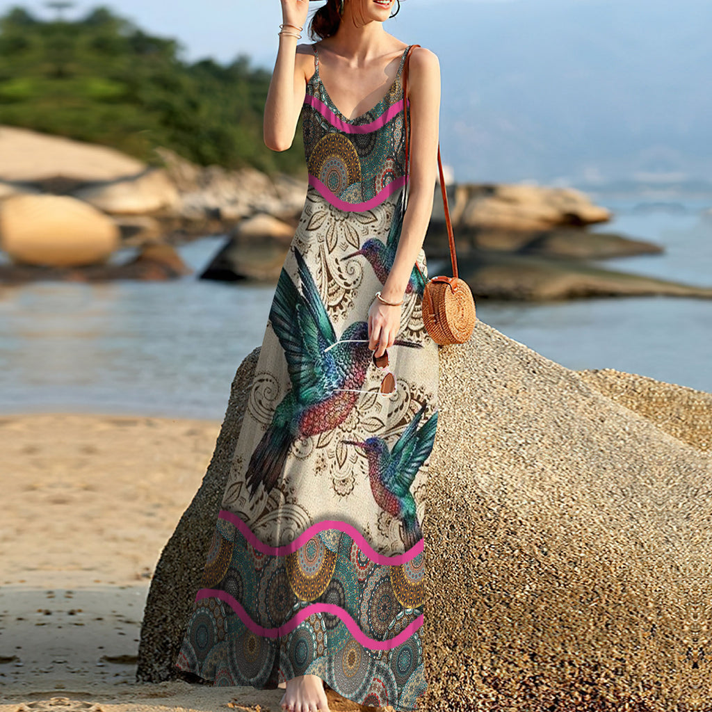 Hummingbird Sleeveless Maxi Dress | Women Summer Dress | Sundress