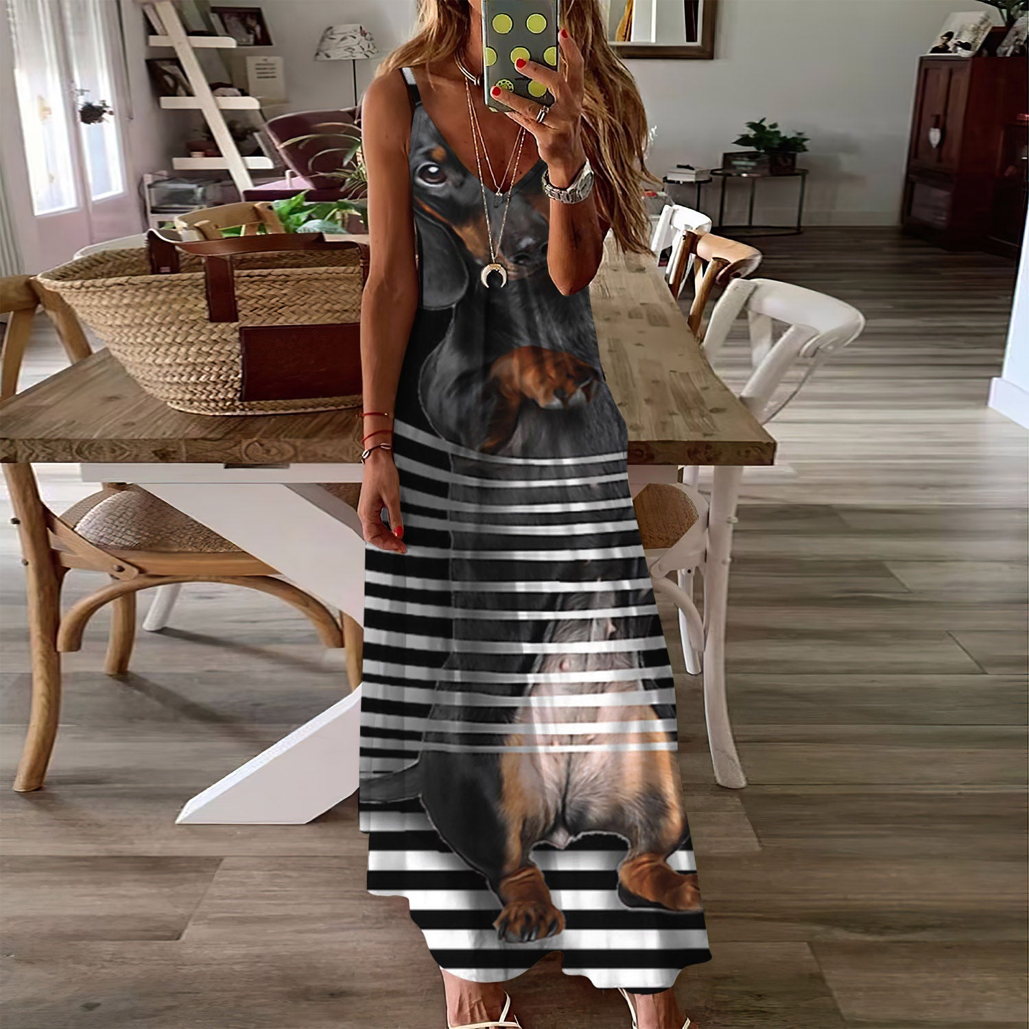 Dachshund Climb Curtain Sleeveless Maxi Dress | Women Summer Dress | Sundress