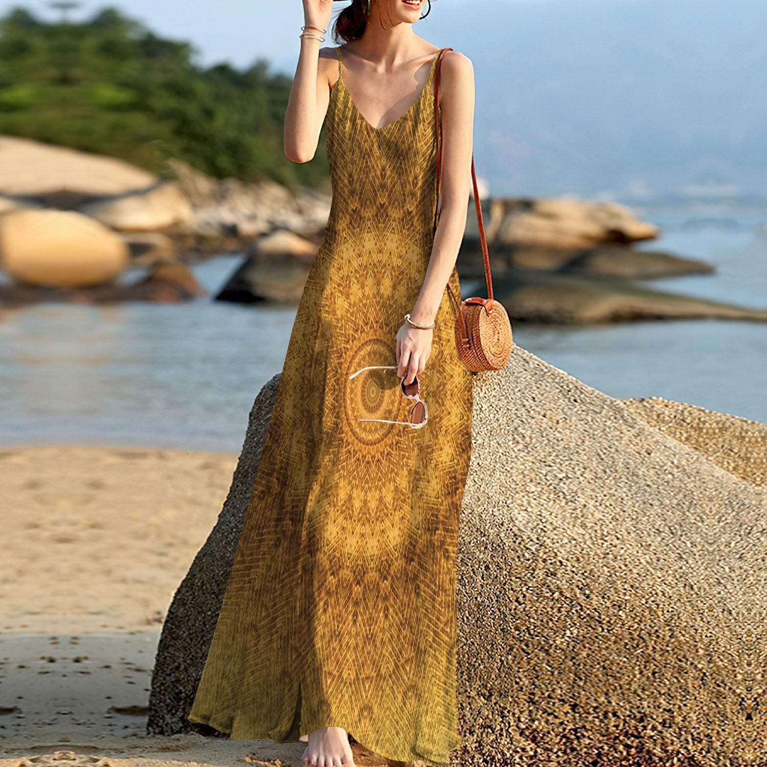 Bohemian Sunflower Pattern Sleeveless Maxi Dress | Women Summer Dress | Sundress