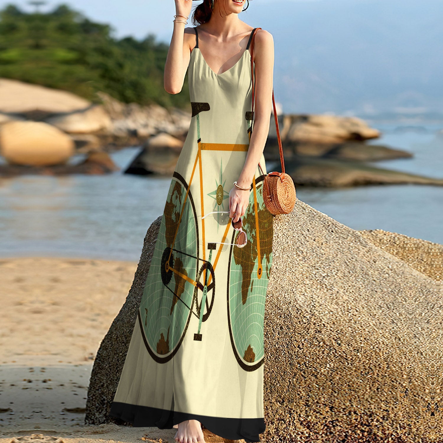 Cycling All Day Bicycle Sleeveless Maxi Dress | Women Summer Dress | Sundress