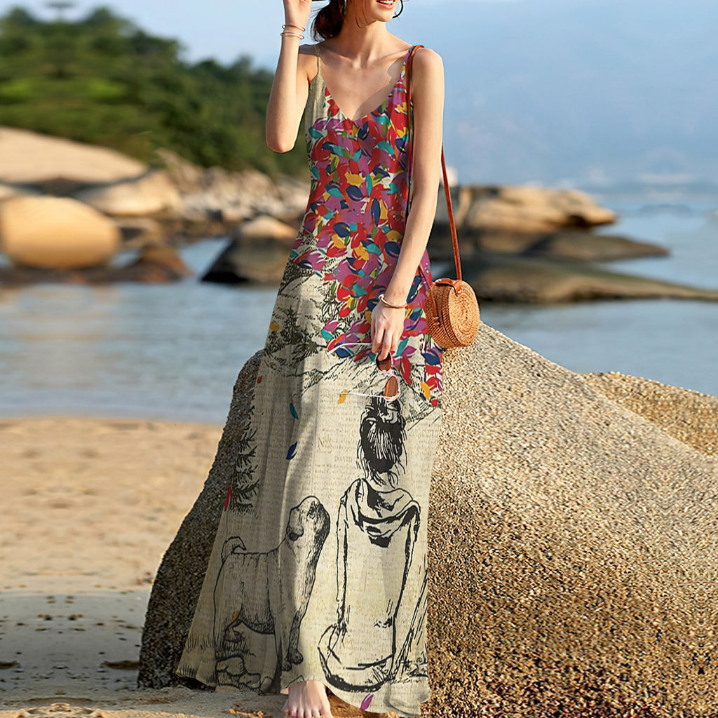 Pug Colortree Sleeveless Maxi Dress | Women Summer Dress | Sundress
