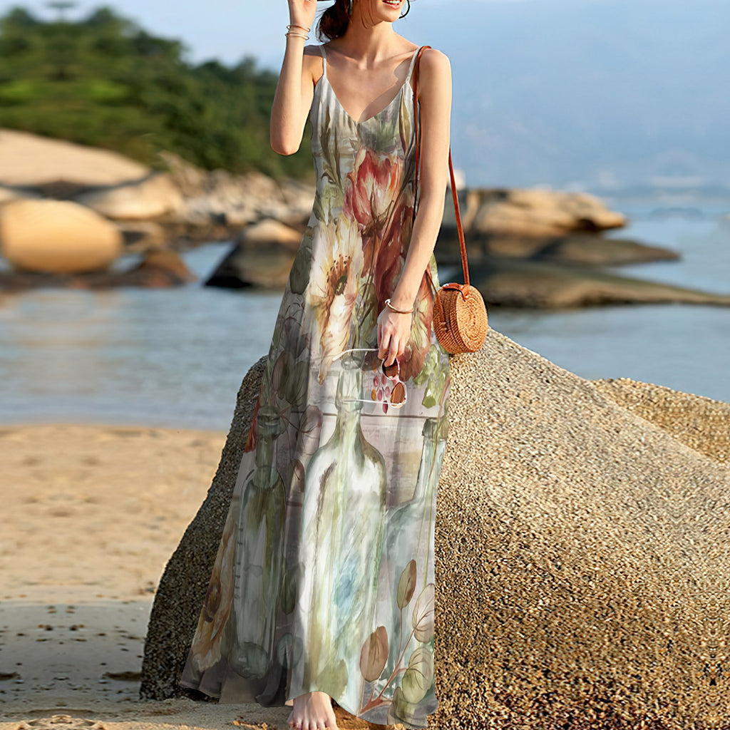 Poppy Flower Sleeveless Maxi Dress | Women Summer Dress | Sundress