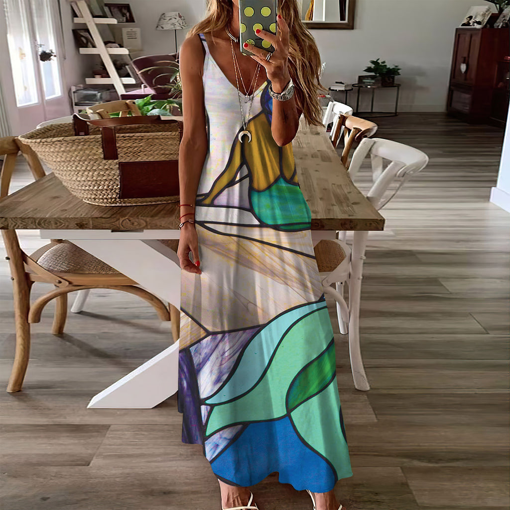 Mermaid Abstract Stained Glass Sleeveless Maxi Dress | Women Summer Dress | Sundress