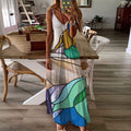 Mermaid Abstract Stained Glass Sleeveless Maxi Dress | Women Summer Dress | Sundress