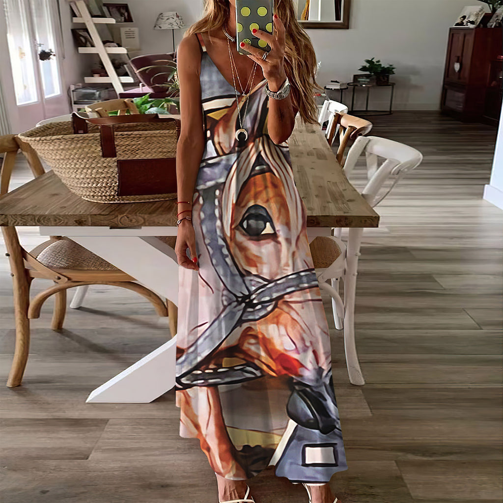 Horse Sleeveless Maxi Dress | Women Summer Dress | Sundress