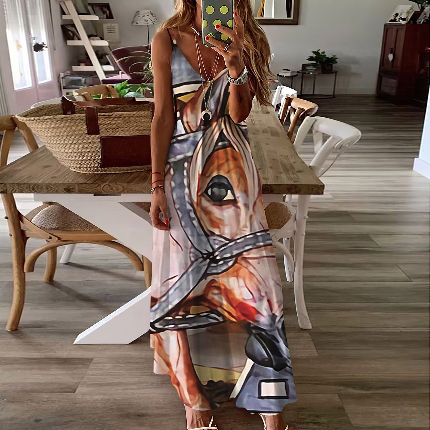 Horse Sleeveless Maxi Dress | Women Summer Dress | Sundress